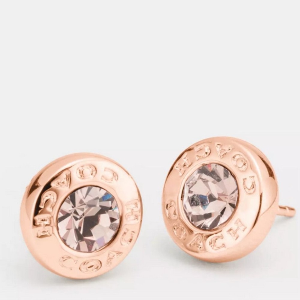 Coach Open Circle Stone Rose Gold Stud Earrings NWT